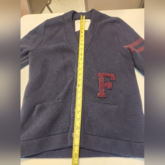 Abercrombie & Fitch Cardigan‎ Mens M Navy Letterman Sweater University Logo - Picture 8 of 11